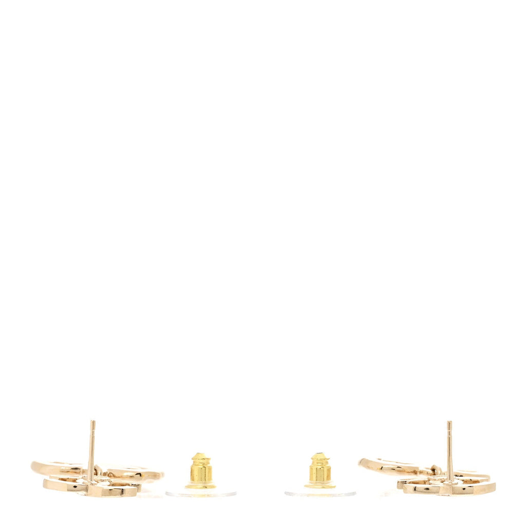 Metal Enamel CC Heart Drop Earrings Gold