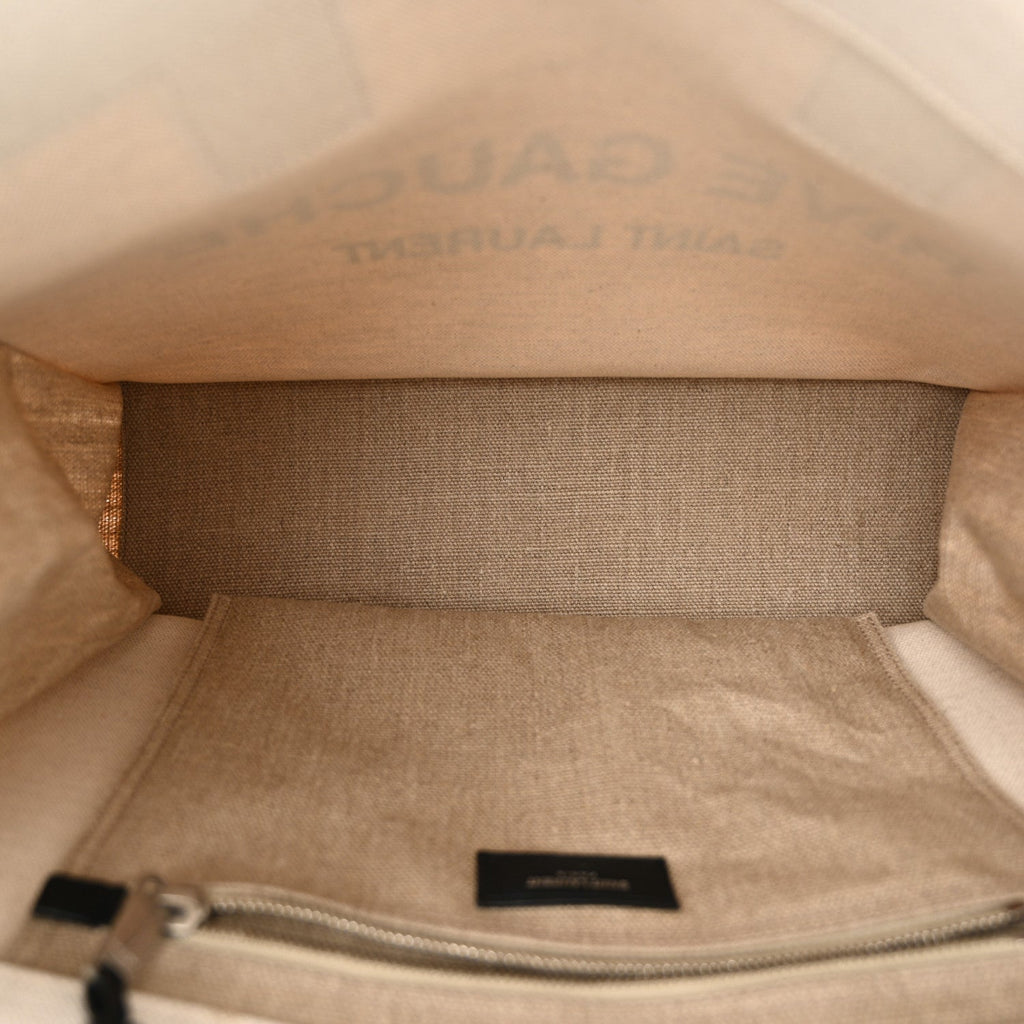 Linen Calfskin Small Rive Gauche Tote Greggio Natural