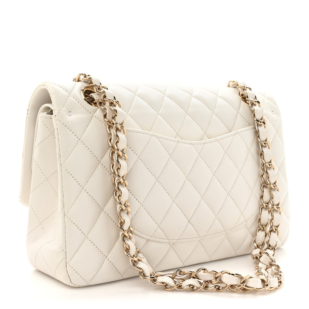 Caviar Quilted Medium Double Flap White