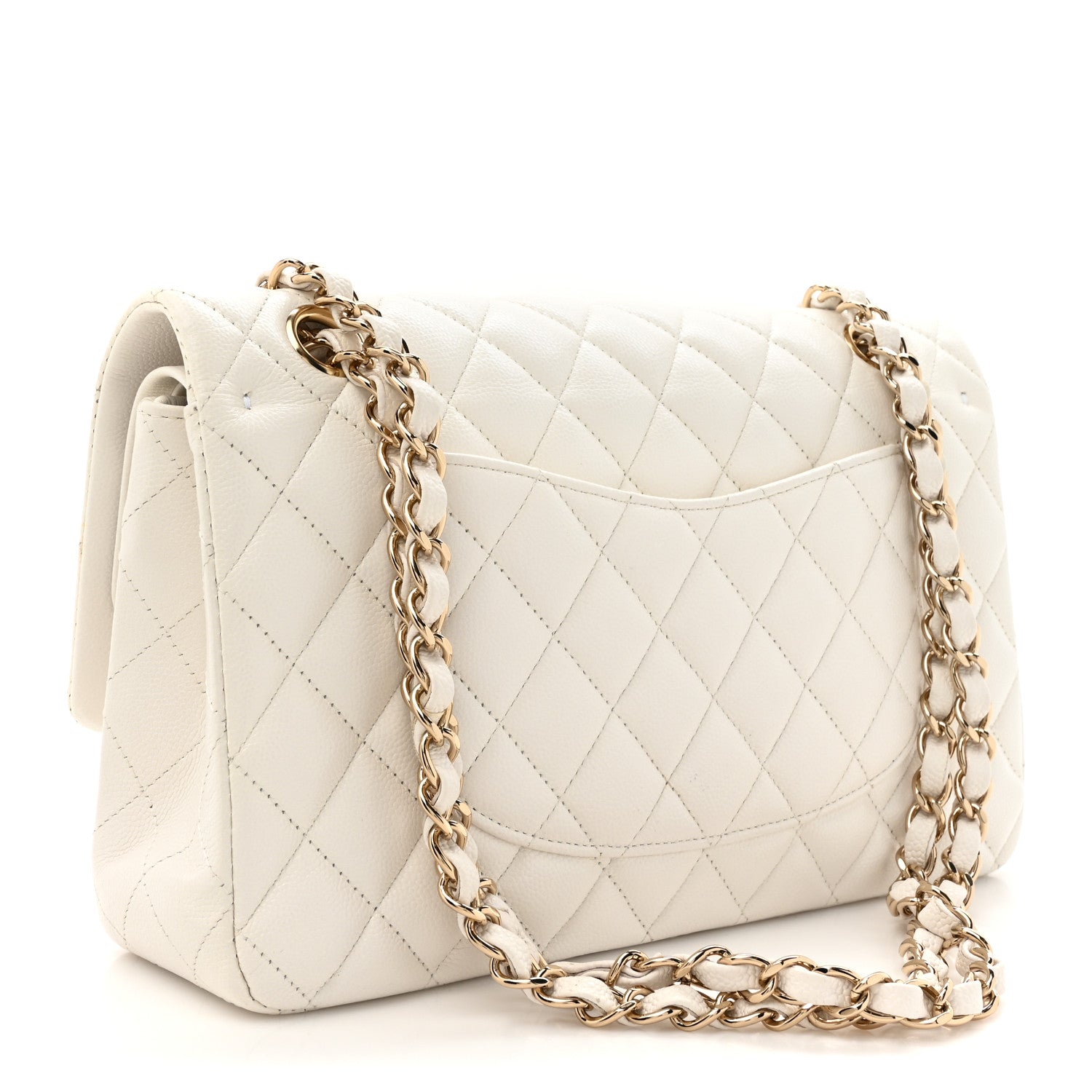 Caviar Quilted Medium Double Flap White
