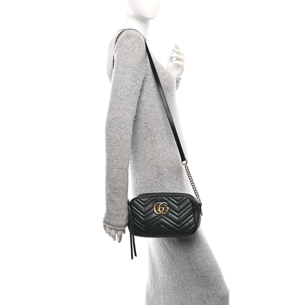 Calfskin Matelasse Small GG Marmont Chain Shoulder Bag Black