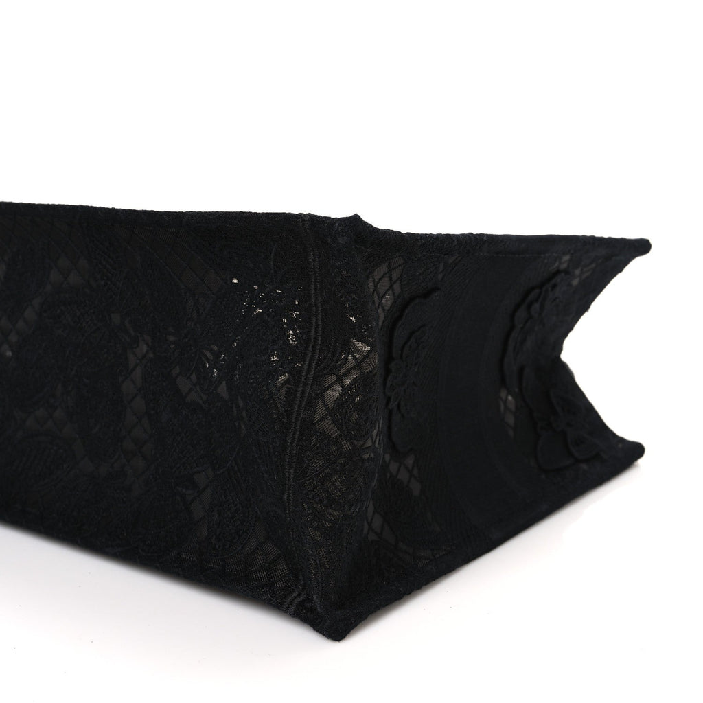 Embroidered 3D Macrame D-Lace Butterfly Medium Book Tote Black