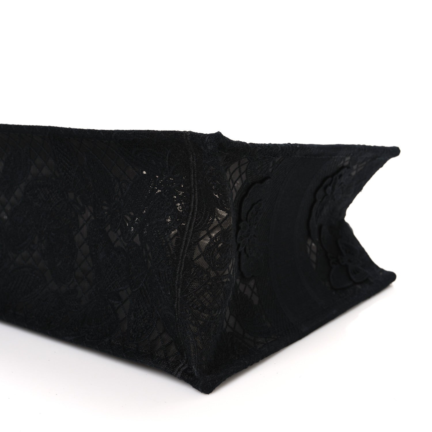 Embroidered 3D Macrame D-Lace Butterfly Medium Book Tote Black