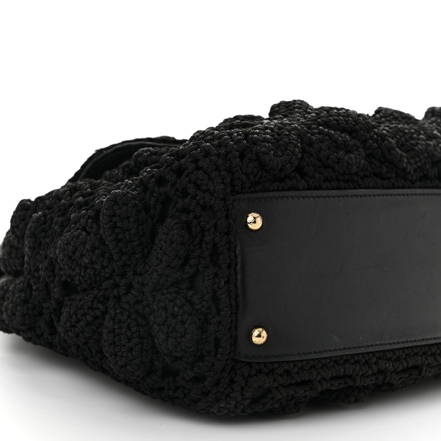 Calfskin Floral Knit Large Miss Sicily Satchel Black