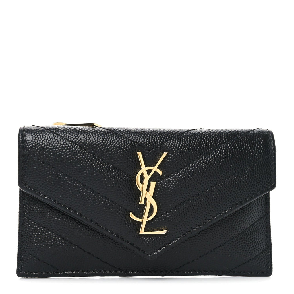 Grain De Poudre Matelasse Chevron Monogram Compact Wallet Black