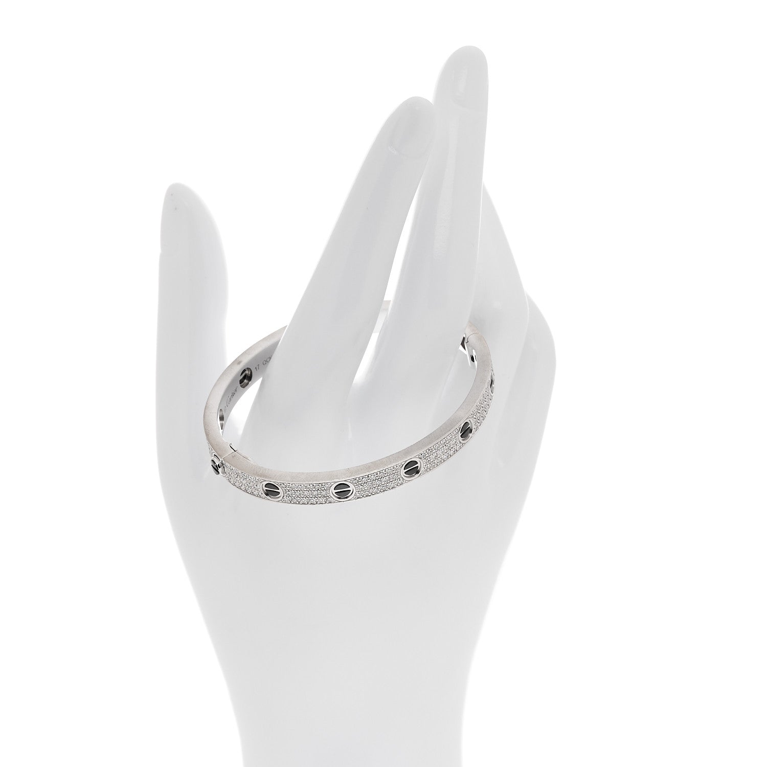 18K White Gold Diamond Ceramic LOVE Paved Bracelet 17