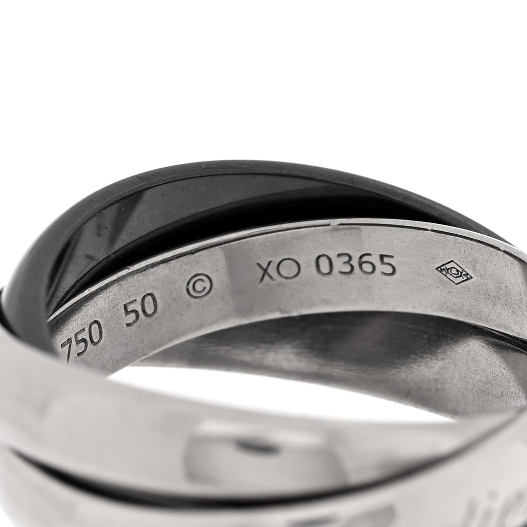 18K White Gold Black Ceramic Trinity Ring 50 5.25