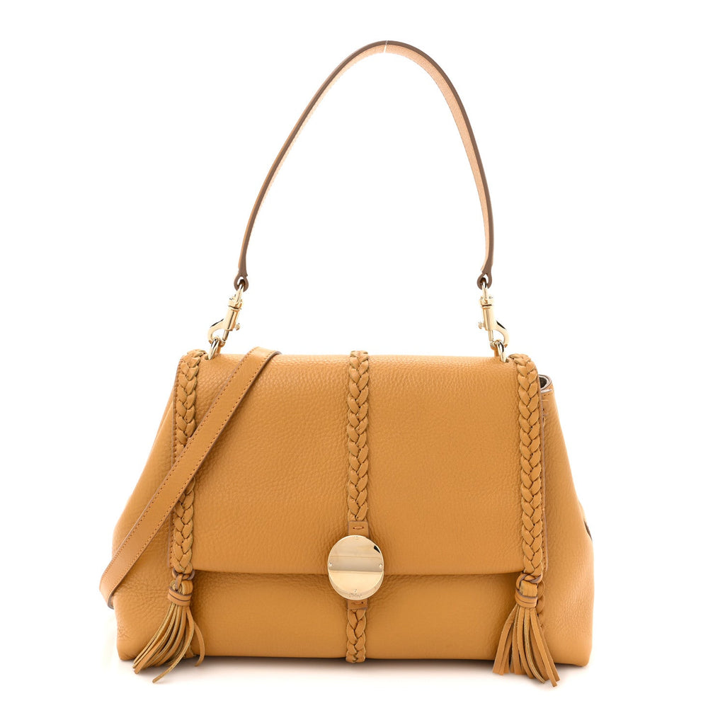 Grained Calfskin Medium Penelope Shoulder Bag Dusty Gold