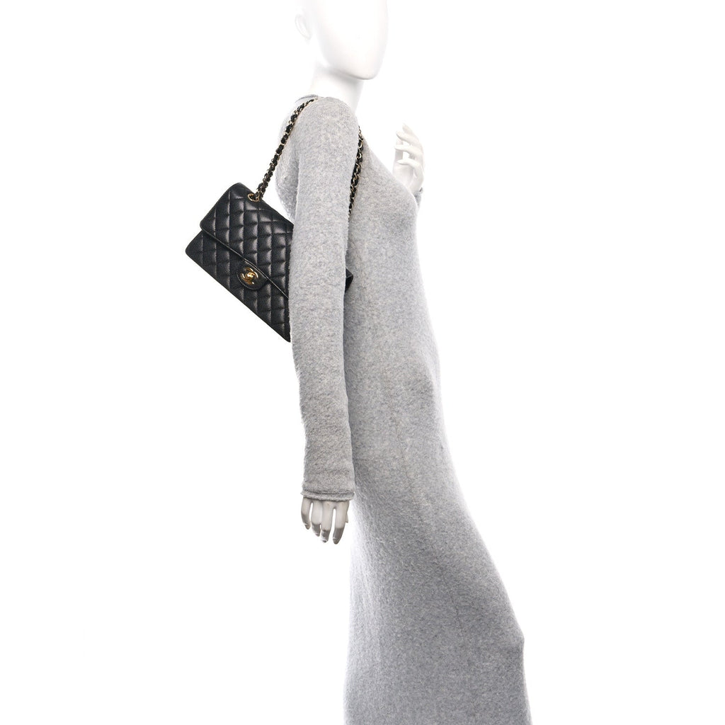 Caviar Quilted Medium Double Flap Black