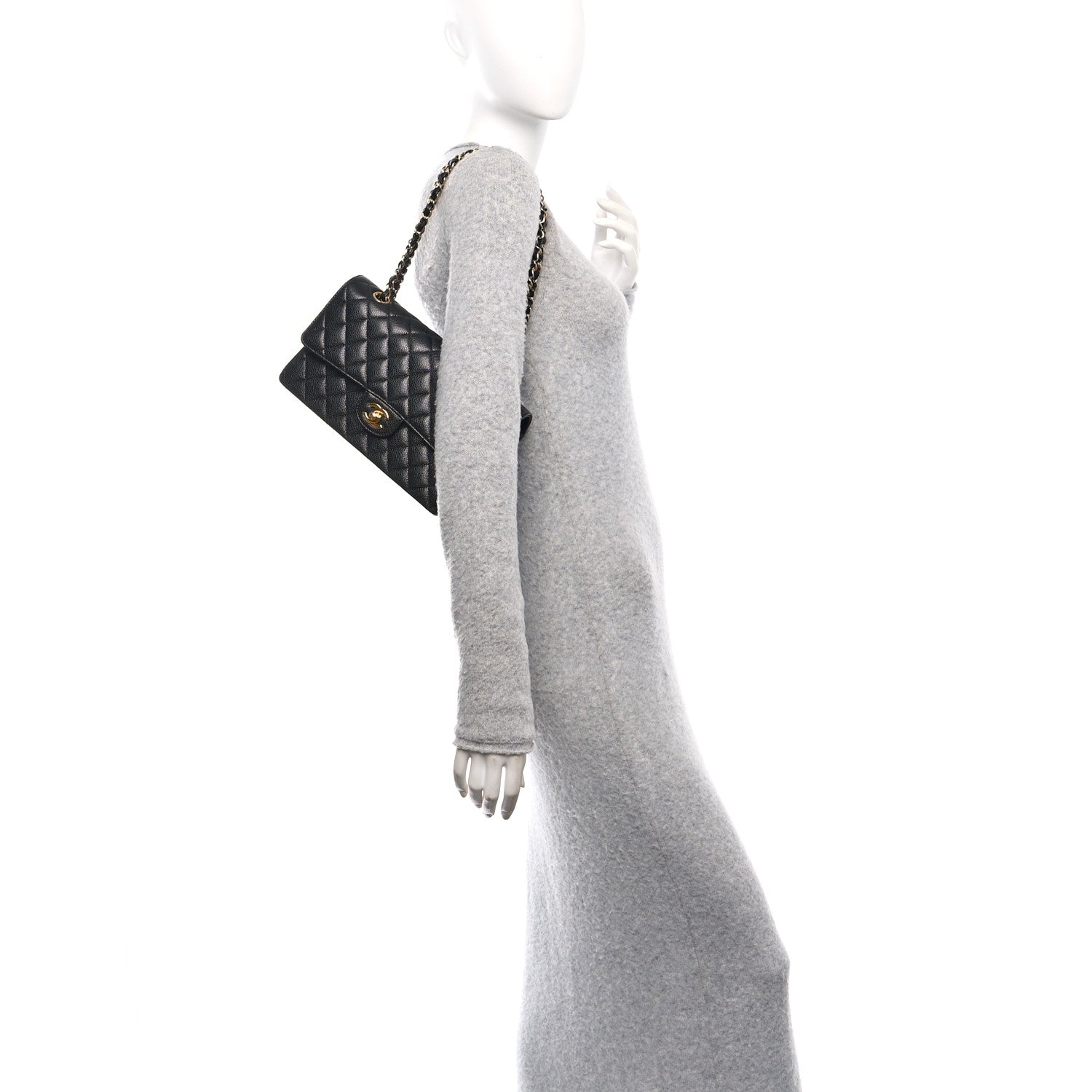 Caviar Quilted Medium Double Flap Black