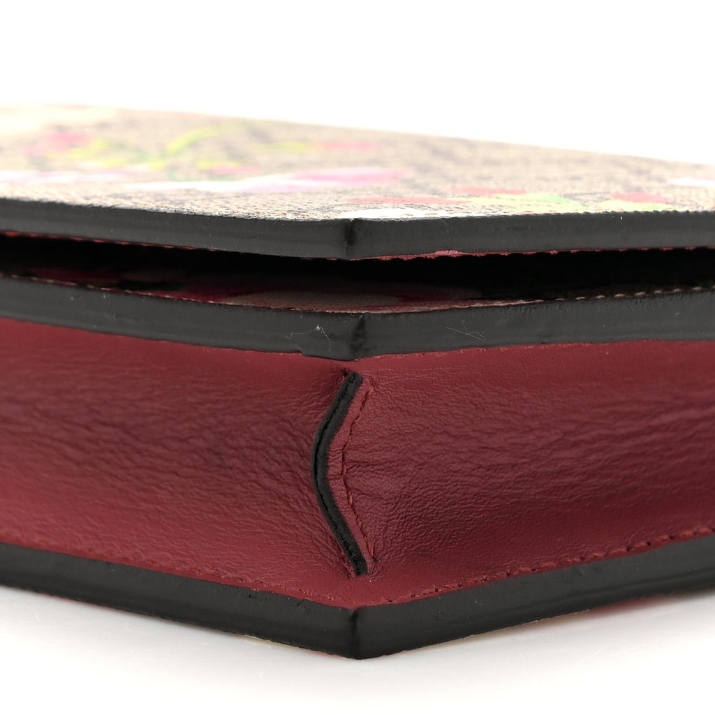 GG Supreme Monogram Blooms Chain Wallet Beige Multicolor Dry Rose