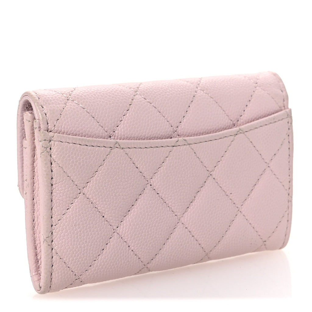 Caviar Quilted Flap Card Holder Wallet Light Pink