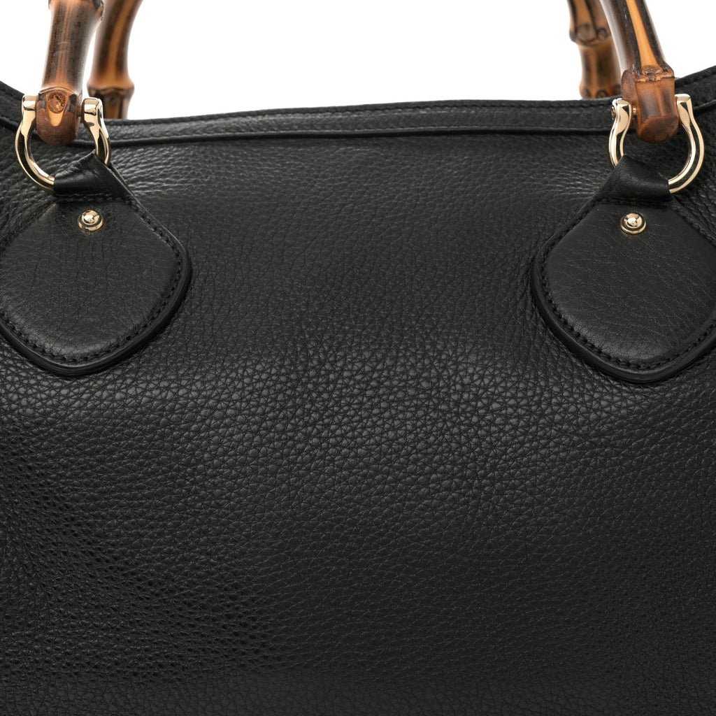 Grained Calfskin Medium Diana Bamboo Top Handle Tote Black