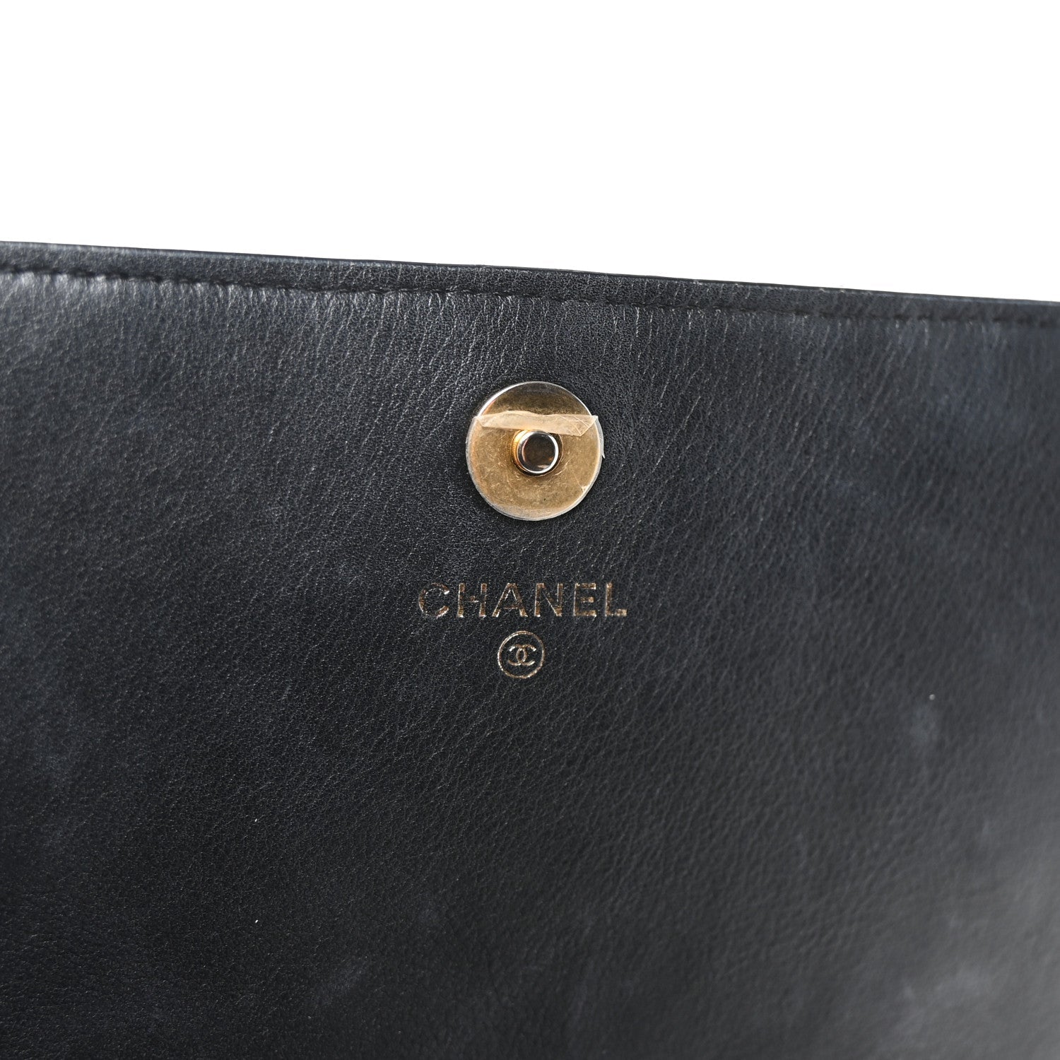 Calfskin Quilted Front Logo Enchained Clutch Black