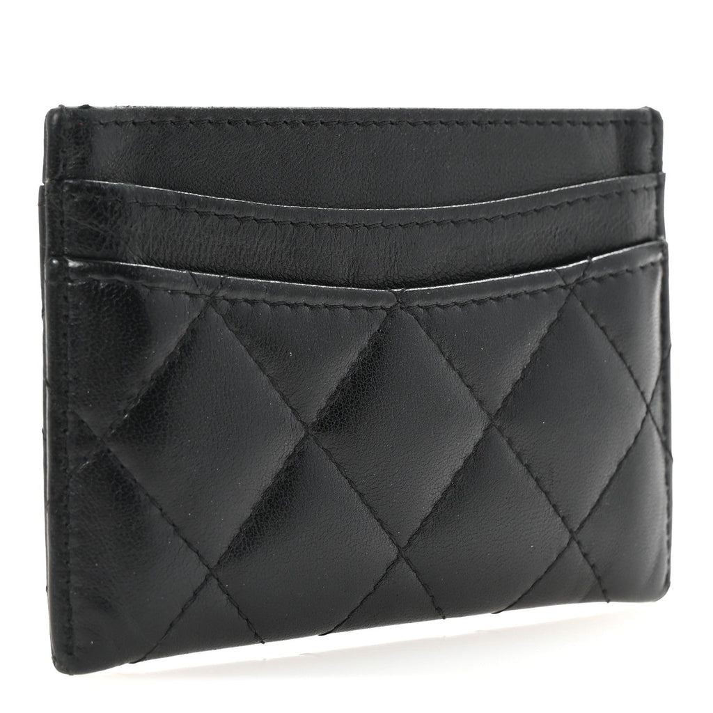 Lambskin Quilted Card Holder Black