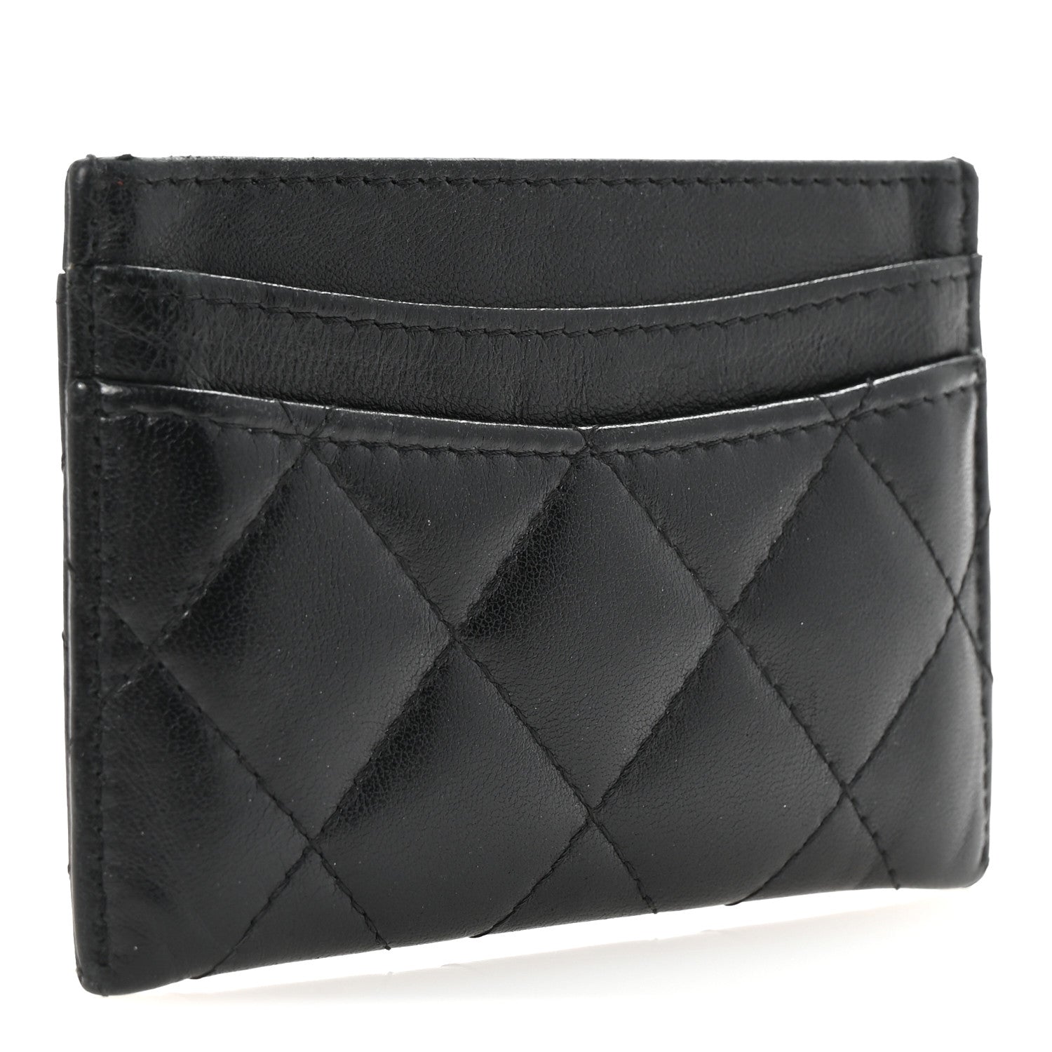 Lambskin Quilted Card Holder Black