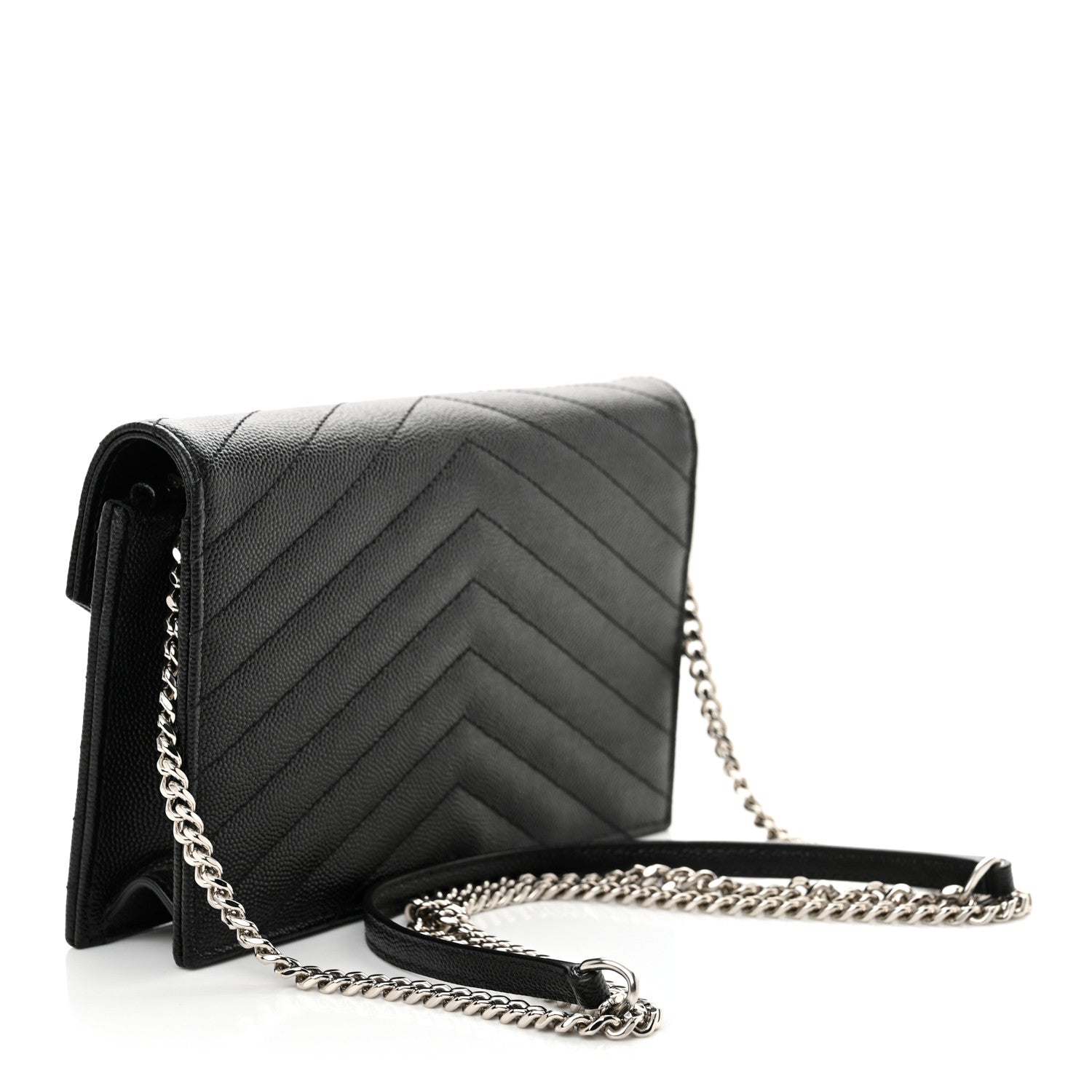 Grain De Poudre Matelasse Chevron Monogram Envelope Chain Wallet Black