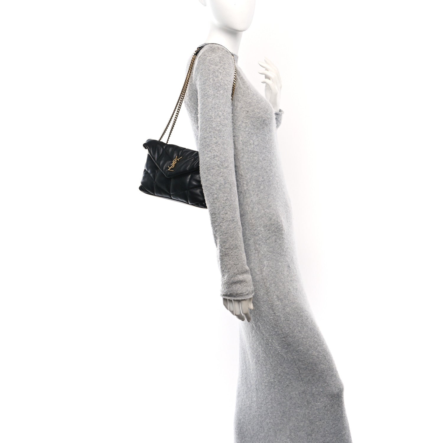 Lambskin Quilted Toy Loulou Puffer Monogram Chain Satchel Black