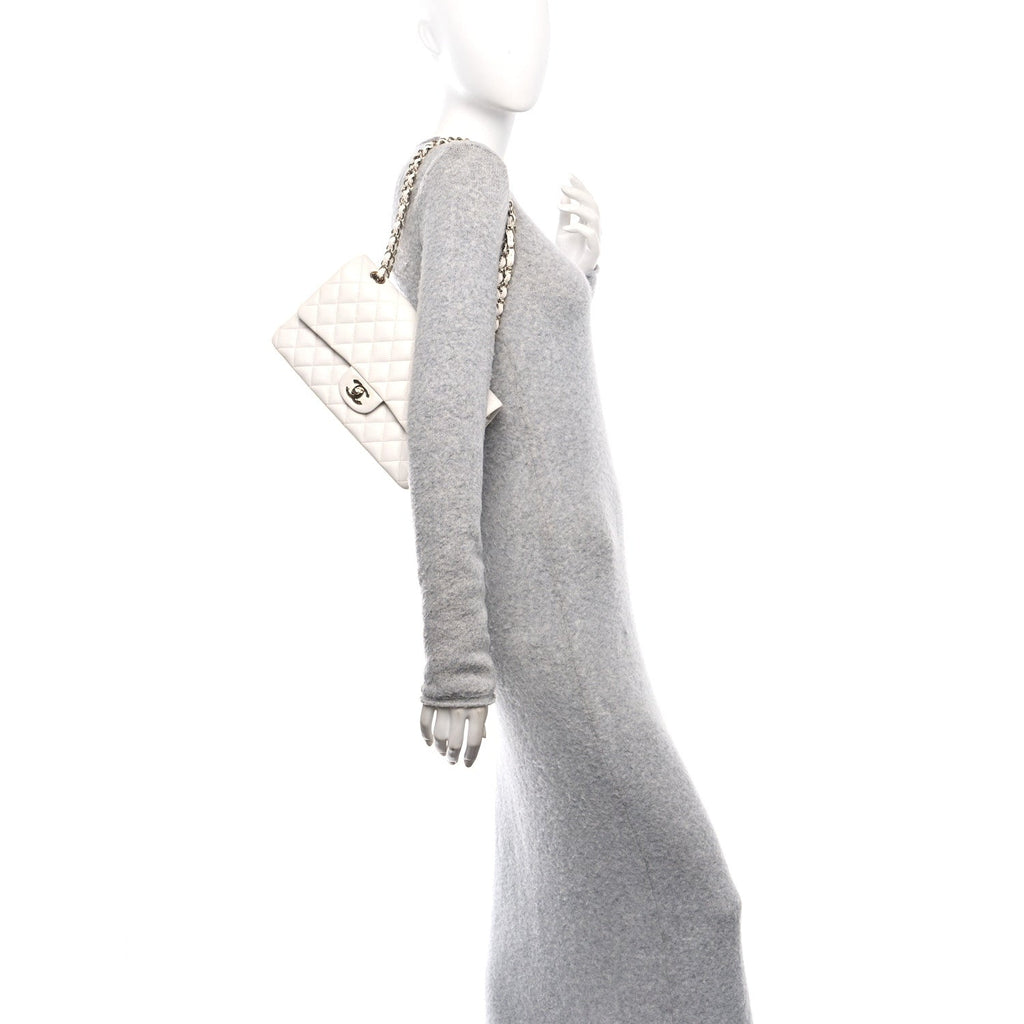 Caviar Quilted Medium Double Flap White