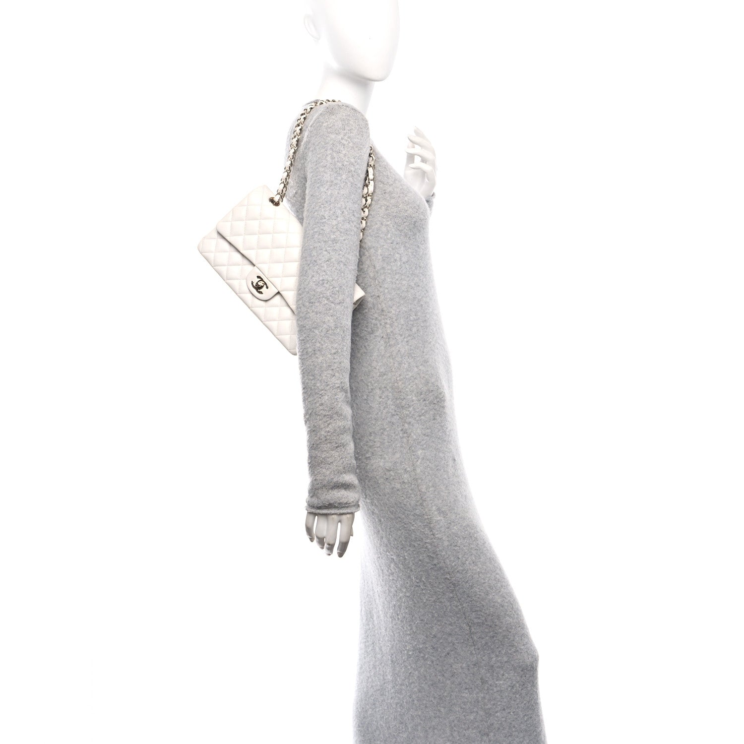 Caviar Quilted Medium Double Flap White