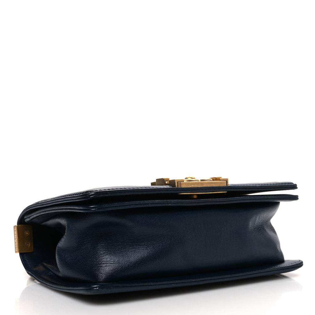 Calfskin Quilted Small Boy Flap Navy