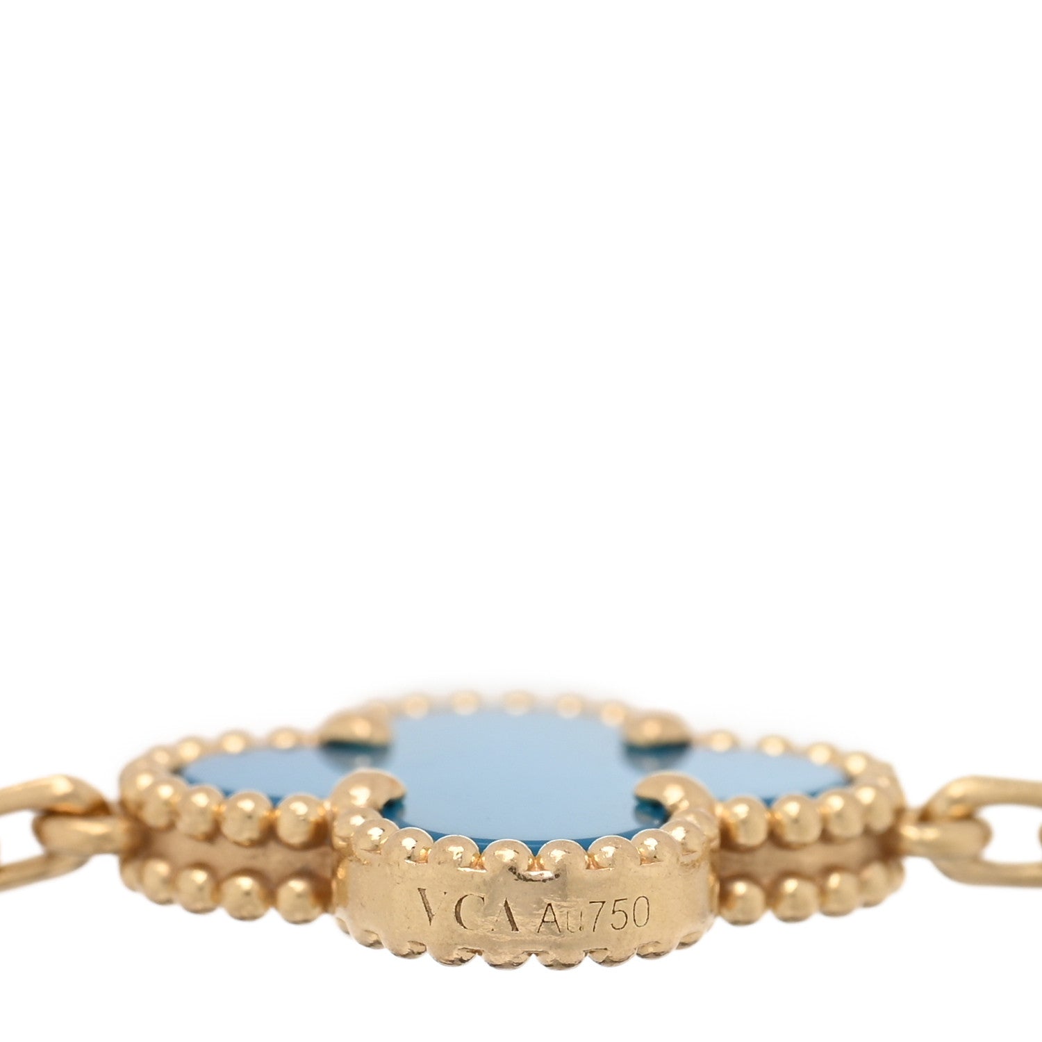 18K Yellow Gold Blue Agate 5 Motifs Vintage Alhambra Bracelet