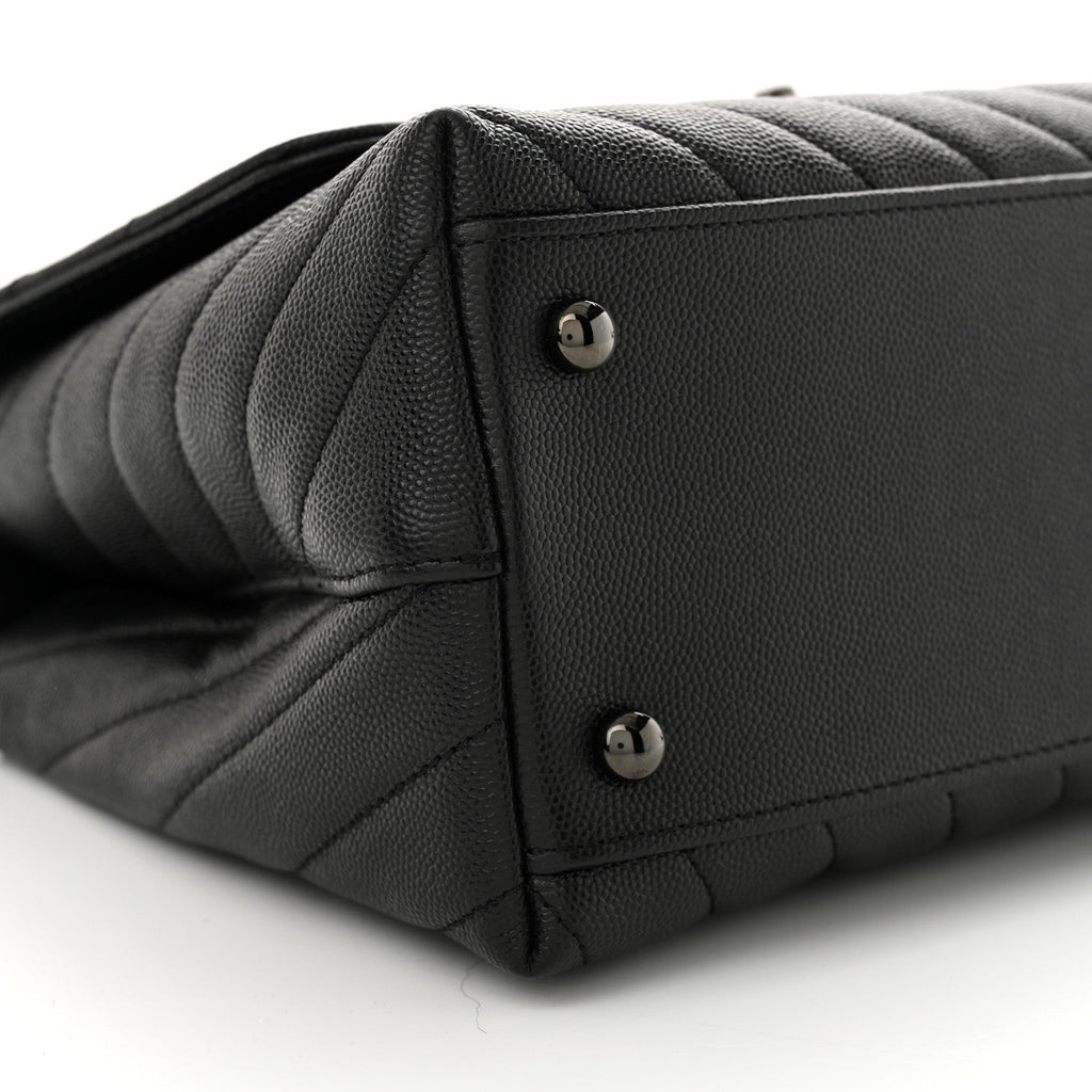 Caviar Chevron Quilted Small Coco Handle Flap So Black