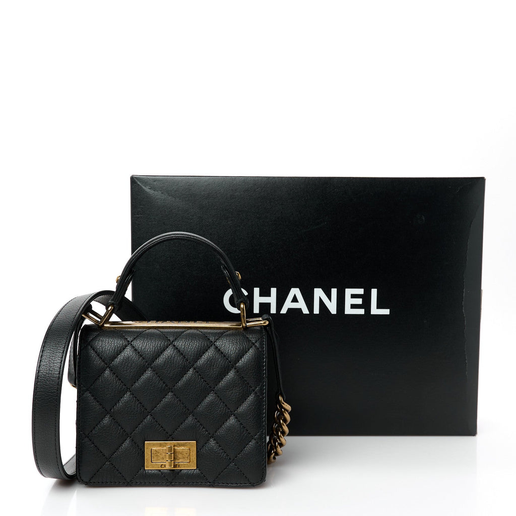 Goatskin Quilted Small Rita Top Handle Flap Black