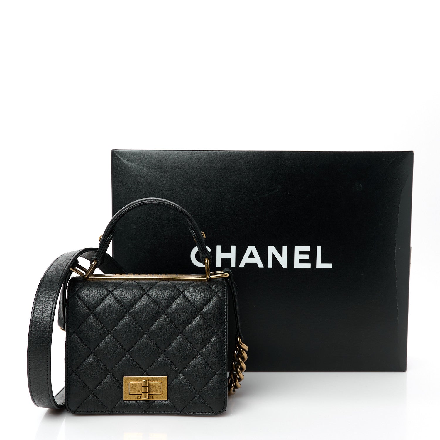 Goatskin Quilted Small Rita Top Handle Flap Black