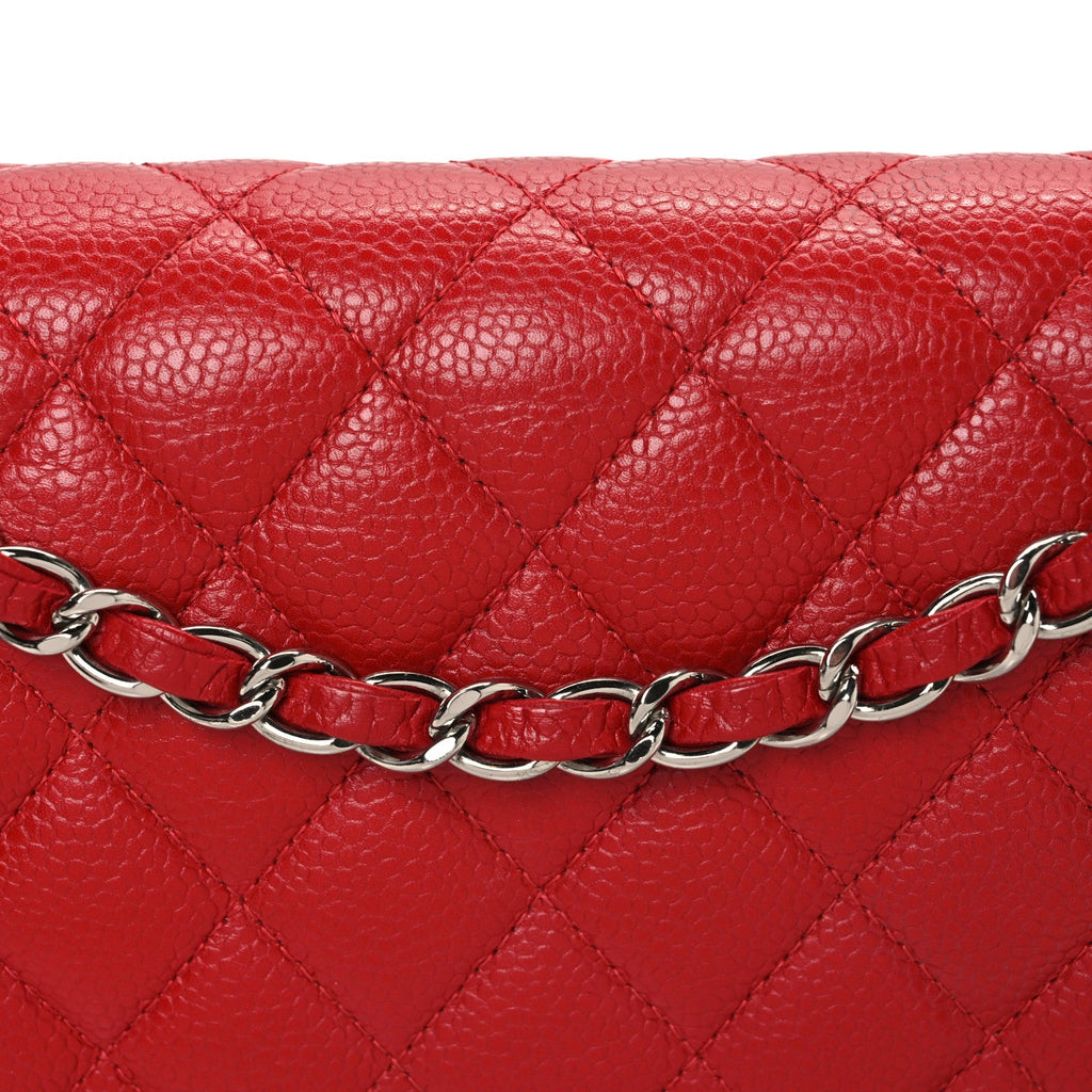Caviar Quilted Medium Double Flap Red
