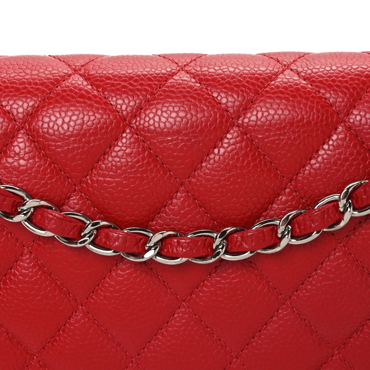 Caviar Quilted Medium Double Flap Red