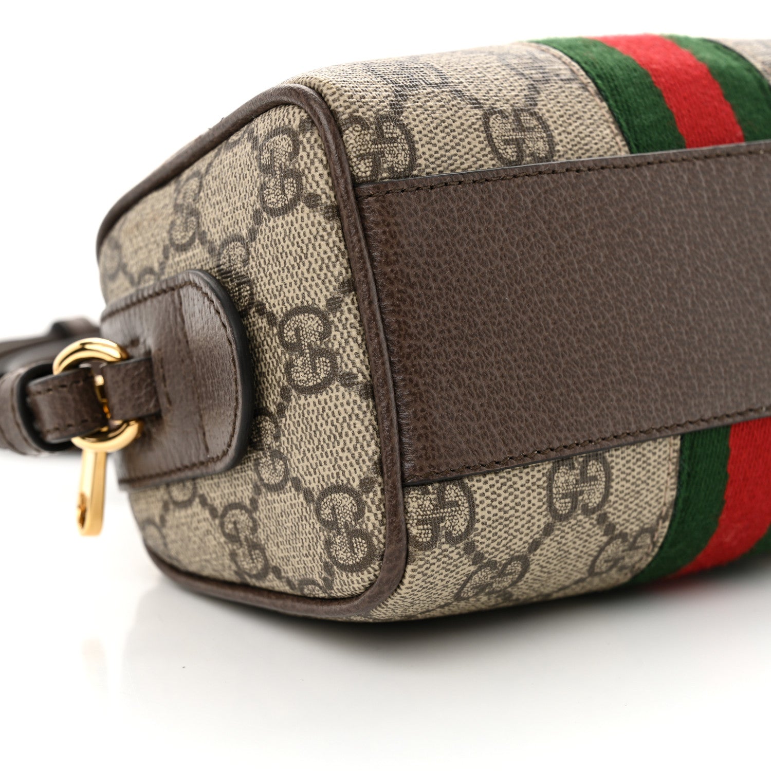 GG Supreme Monogram Textured Dollar Calfskin Web Super Mini Ophidia Top Handle Bowler Bag Beige Ebony New Acero