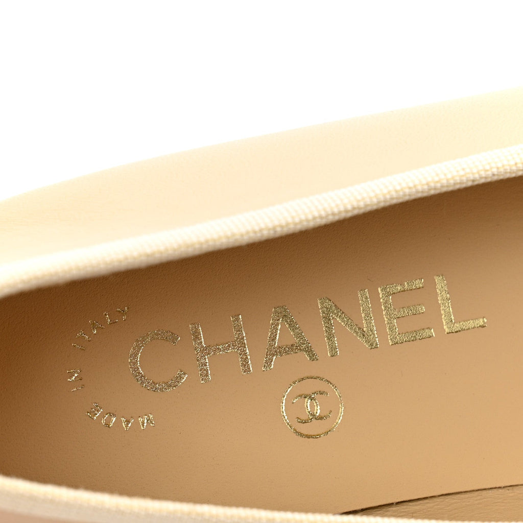 Lambskin Cap Toe CC Ballerina Flats 38 Beige Black