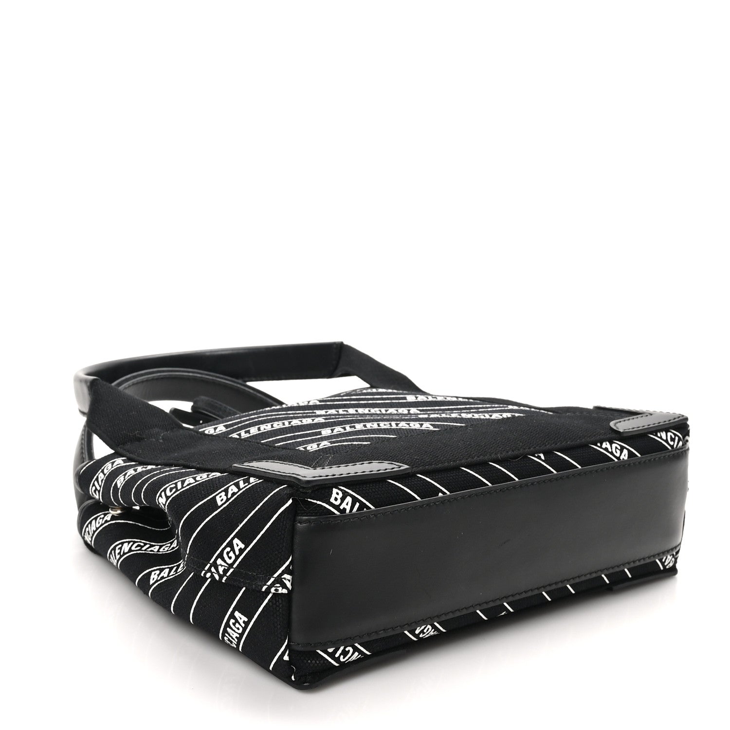 Cotton Canvas Calfskin Logo Print Navy Cabas XS Black White