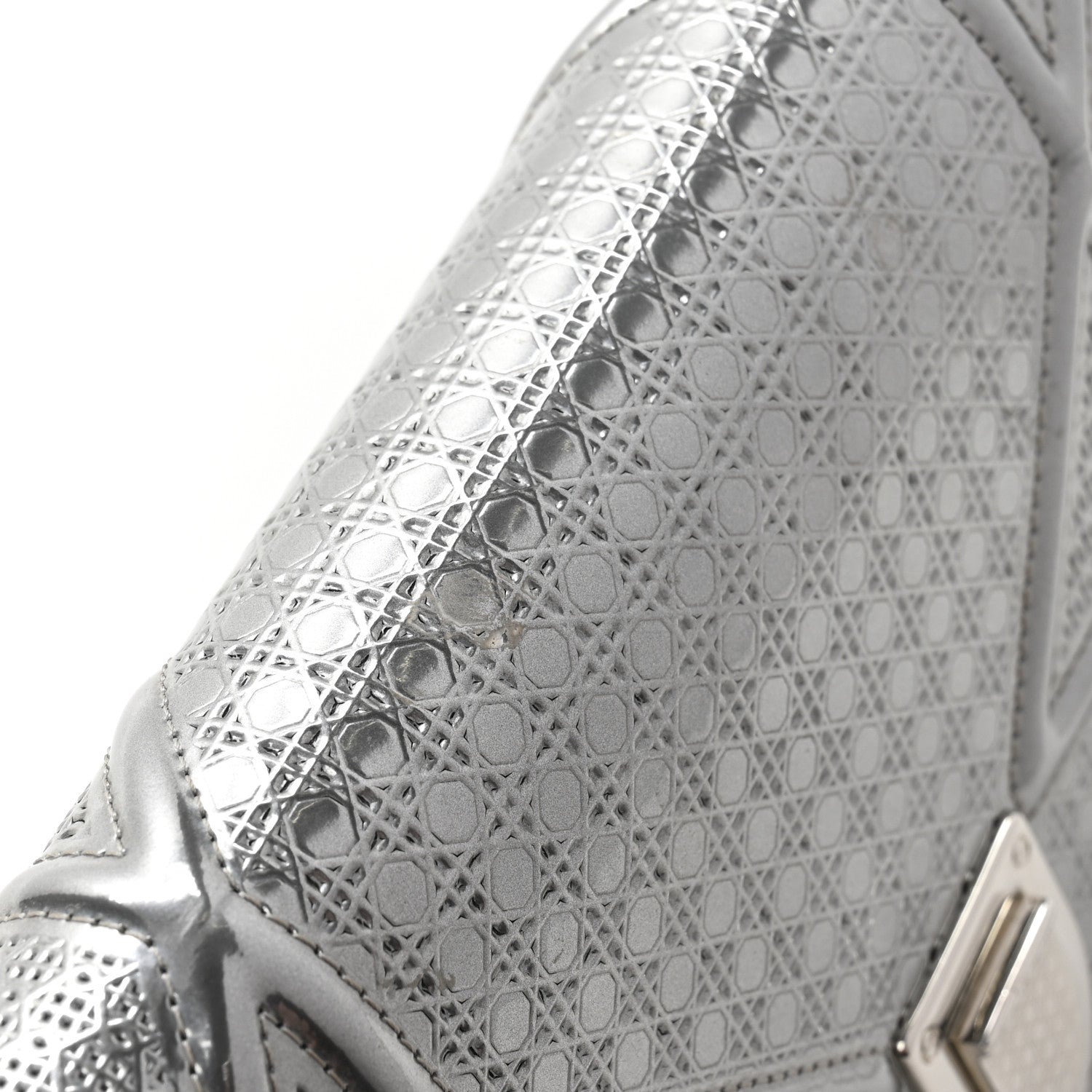 Metallic Patent Micro-Cannage Diorama Wallet on Chain Pouch Silver