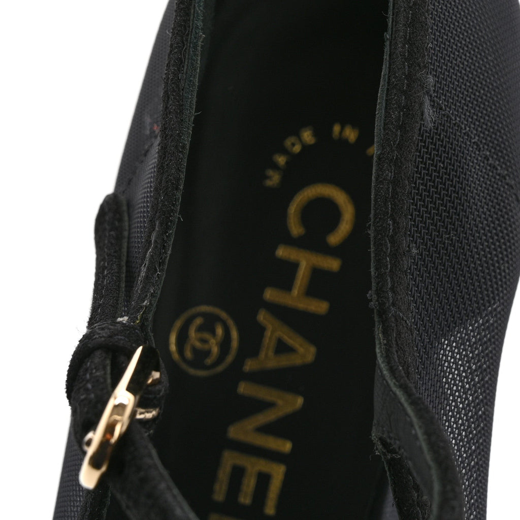 Mesh Suede Grosgrain Pearls Cap Toe Mary Jane Pumps  37.5 Black