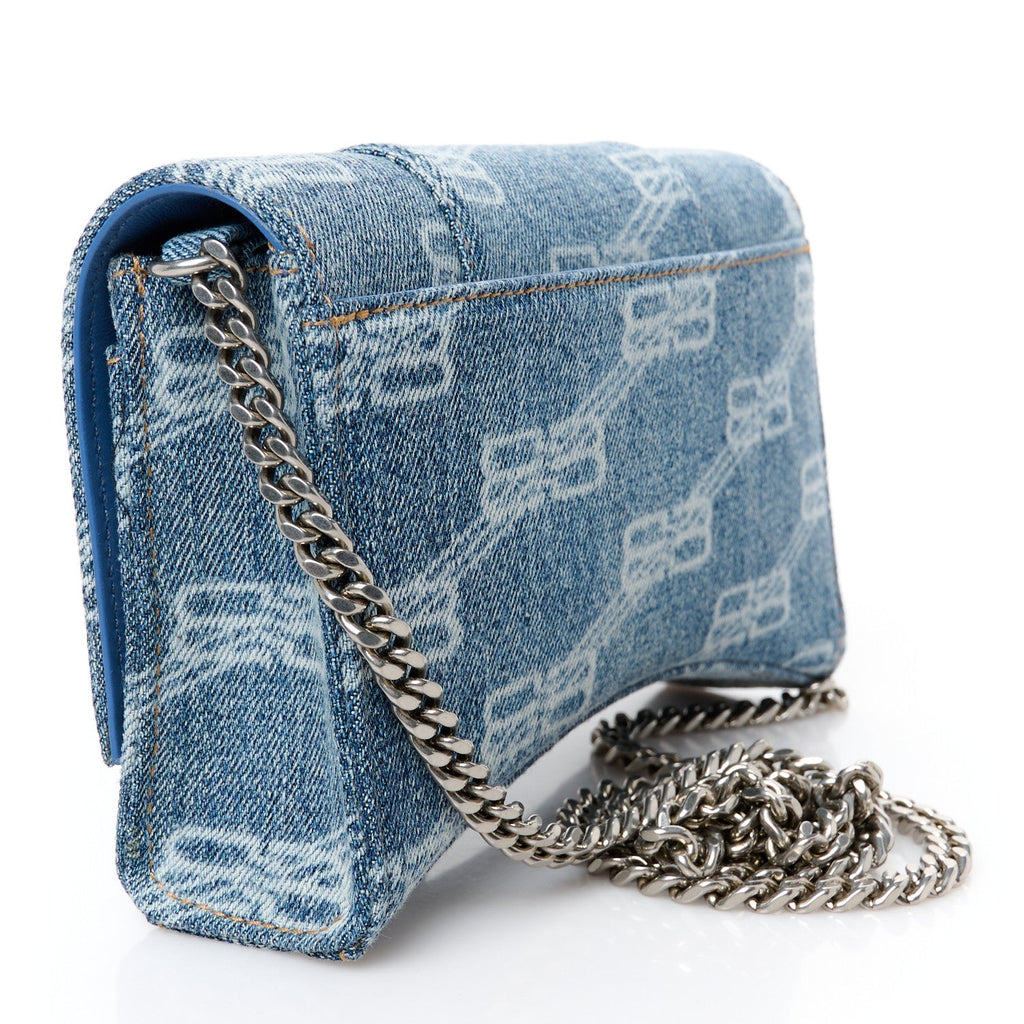 Denim BB Monogram Hourglass Chain Bag Blue