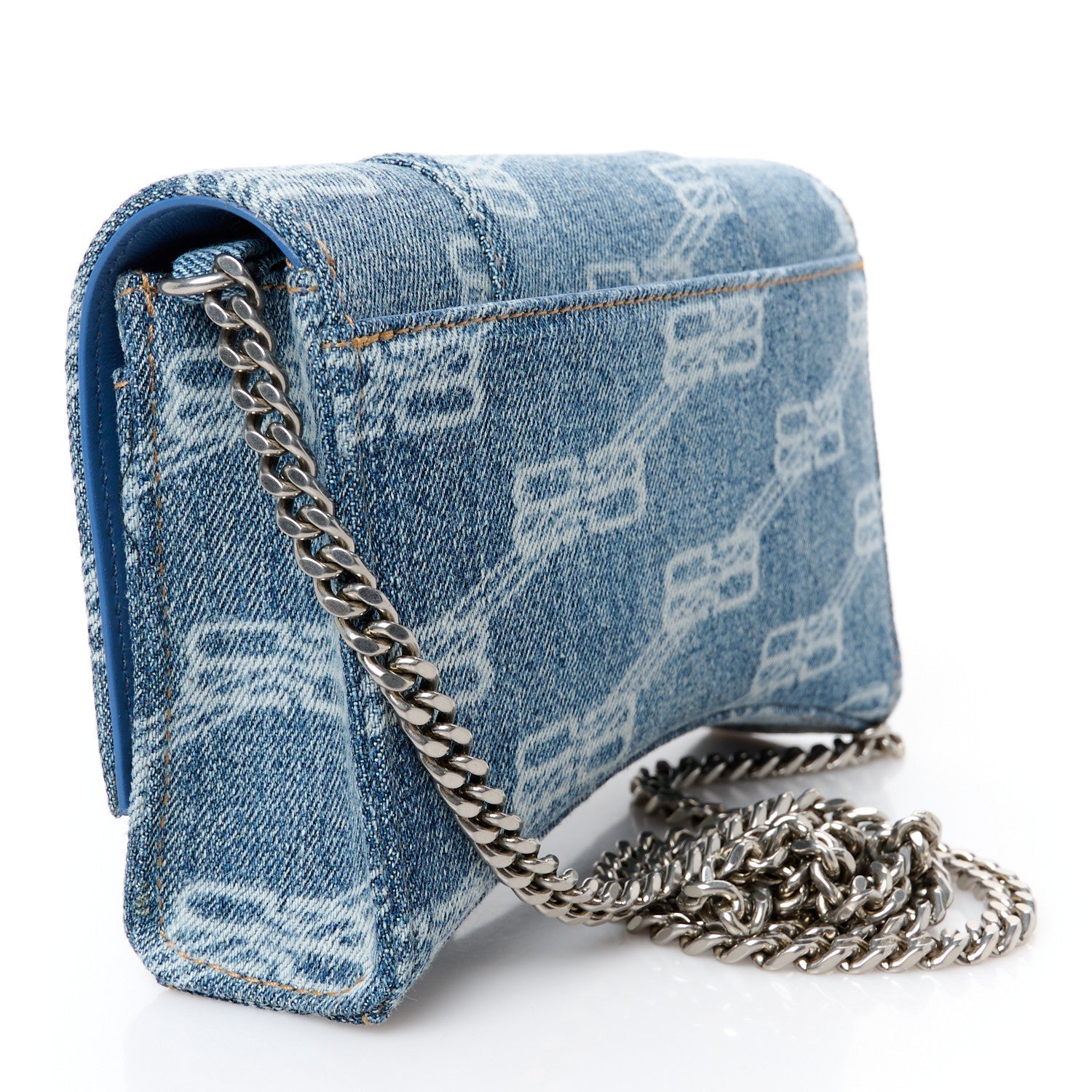 Denim BB Monogram Hourglass Chain Bag Blue