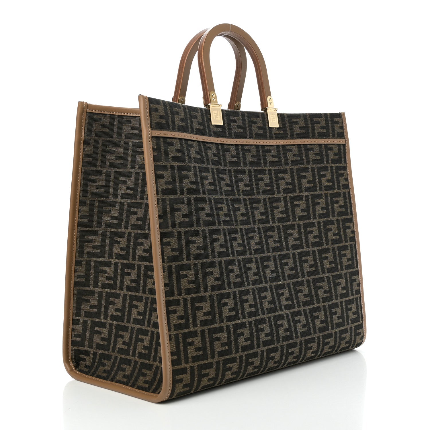 Fabric Jacquard FF 1974 Logo Large Fendi Sunshine Shopper Tote Tobacco Moro Sand