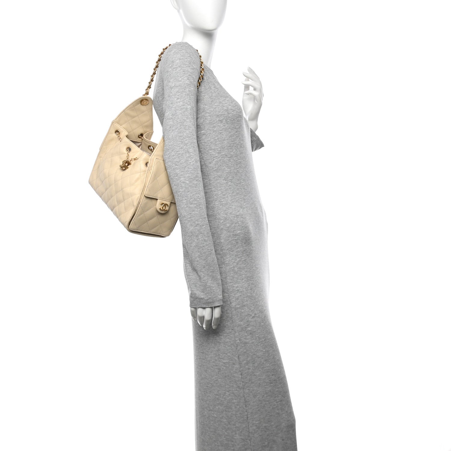 Caviar Quilted Small Chanel 25 Handbag Light Beige