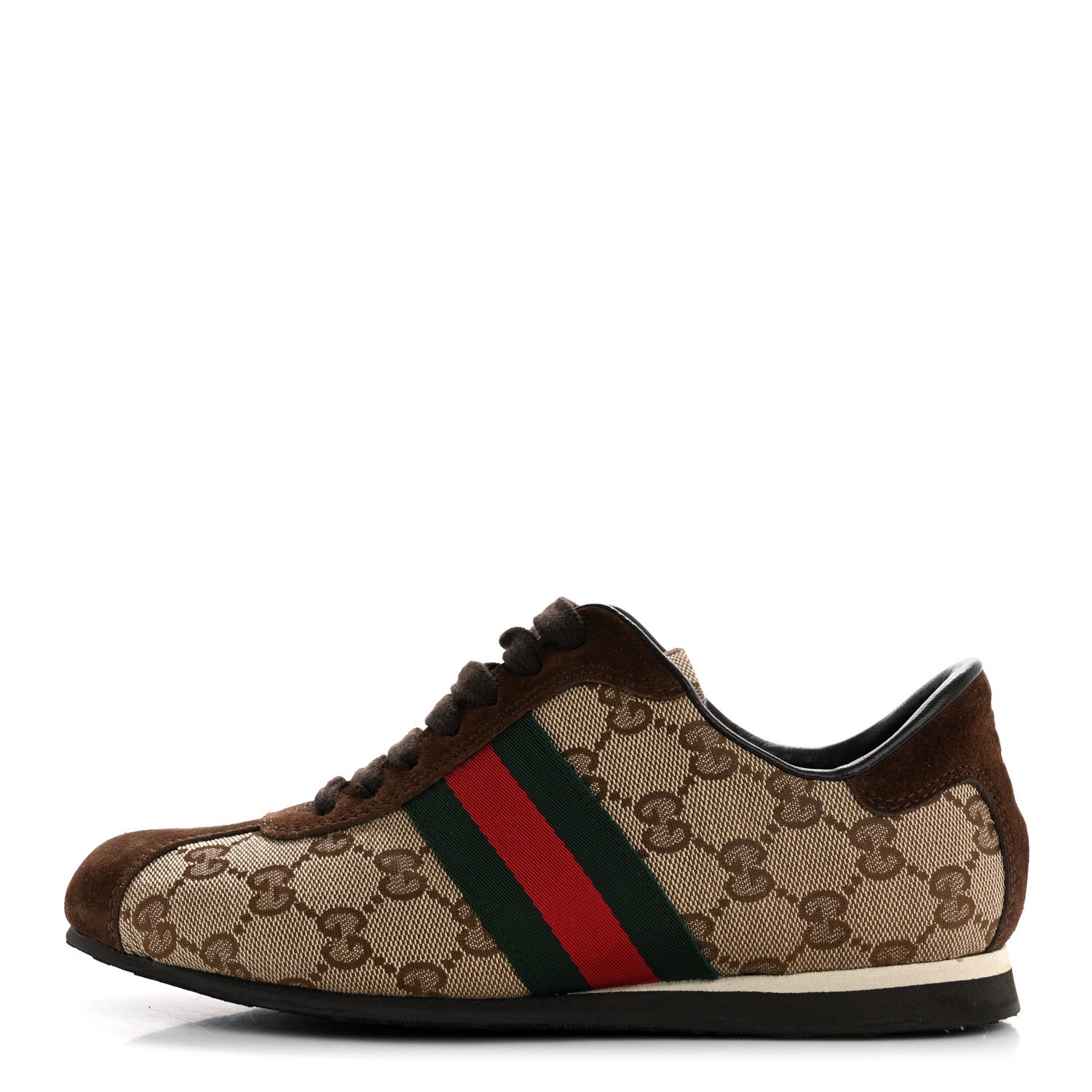 GG Monogram Suede Vintage Web Womens Sneakers 35.5 Dark Chestnut