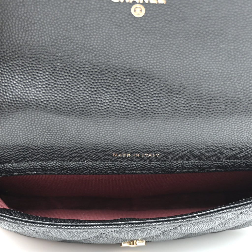 Caviar Quilted Flap Phone Holder With Chain Black