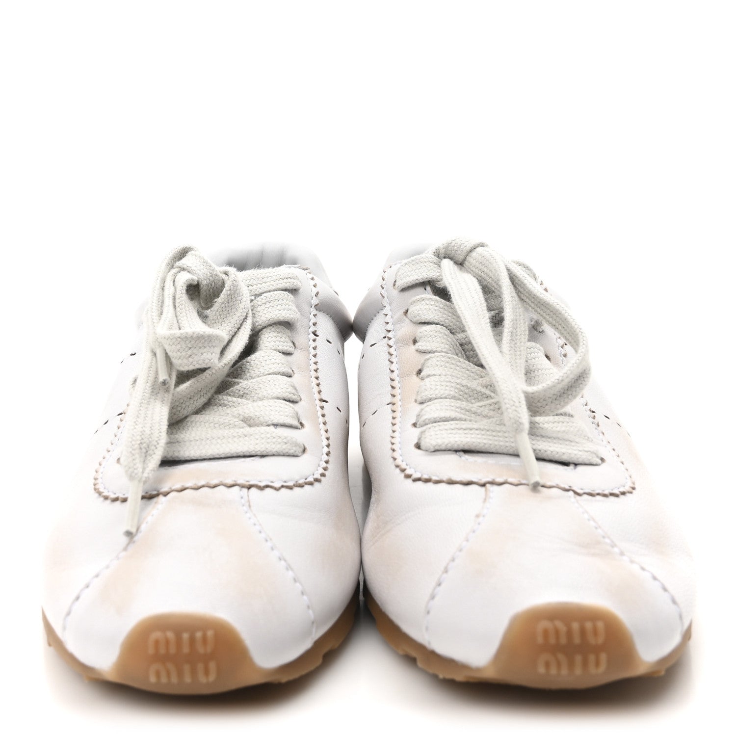 Bleached Calfskin Womens Plume Low Top Sneakers 37 White