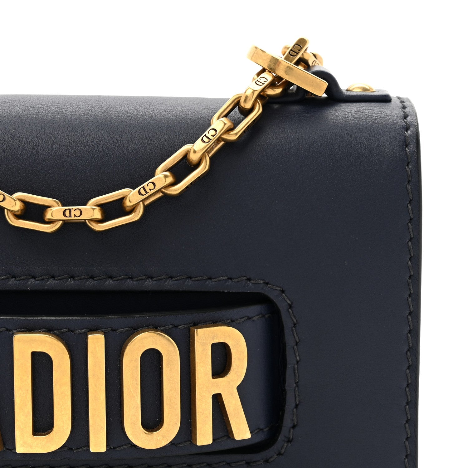 Calfskin Mini J'Adior Chain Flap Bag Navy Blue