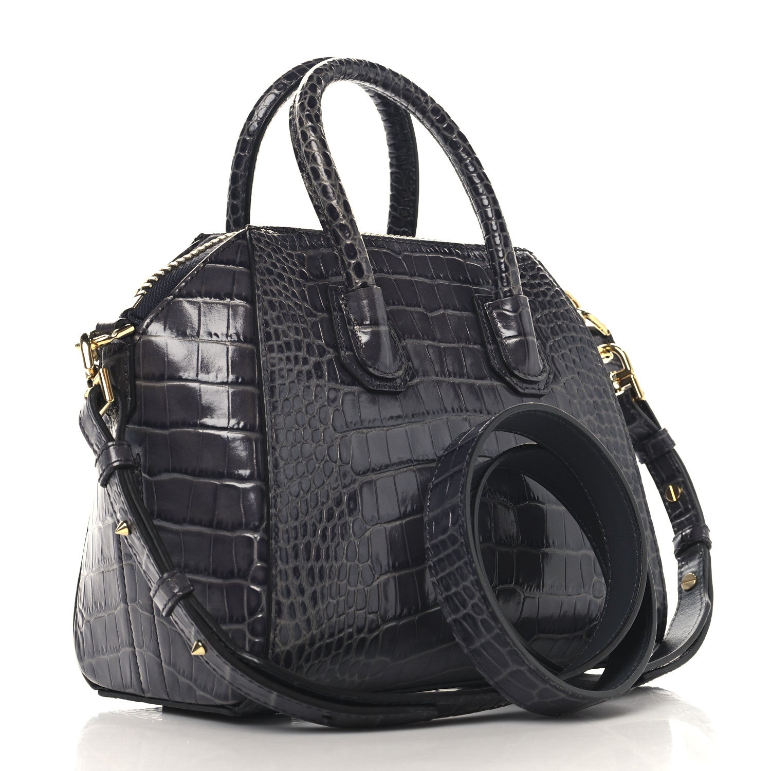 Calfskin Crocodile Embossed Mini Antigona Storm Grey