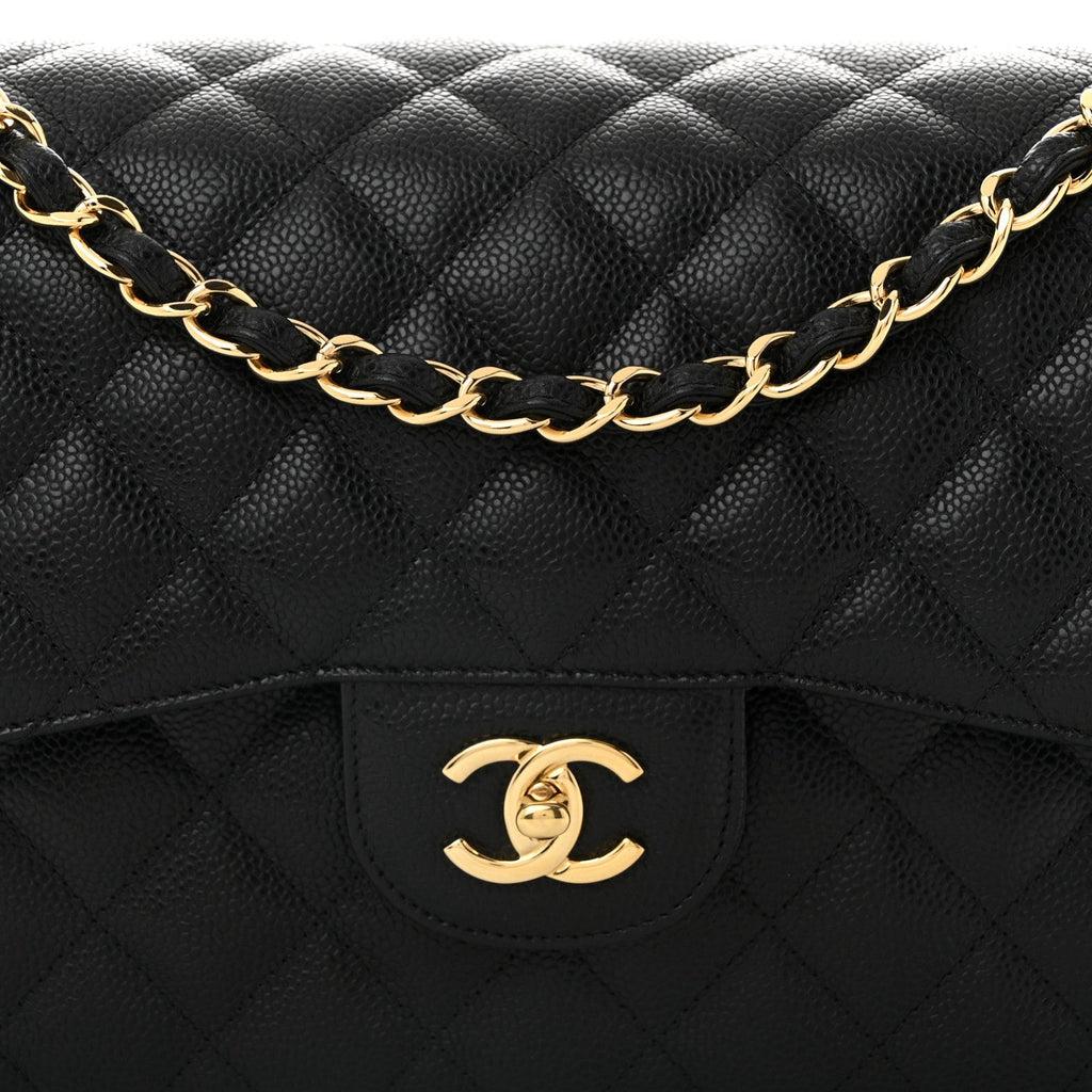 Caviar Quilted Jumbo Double Flap Black