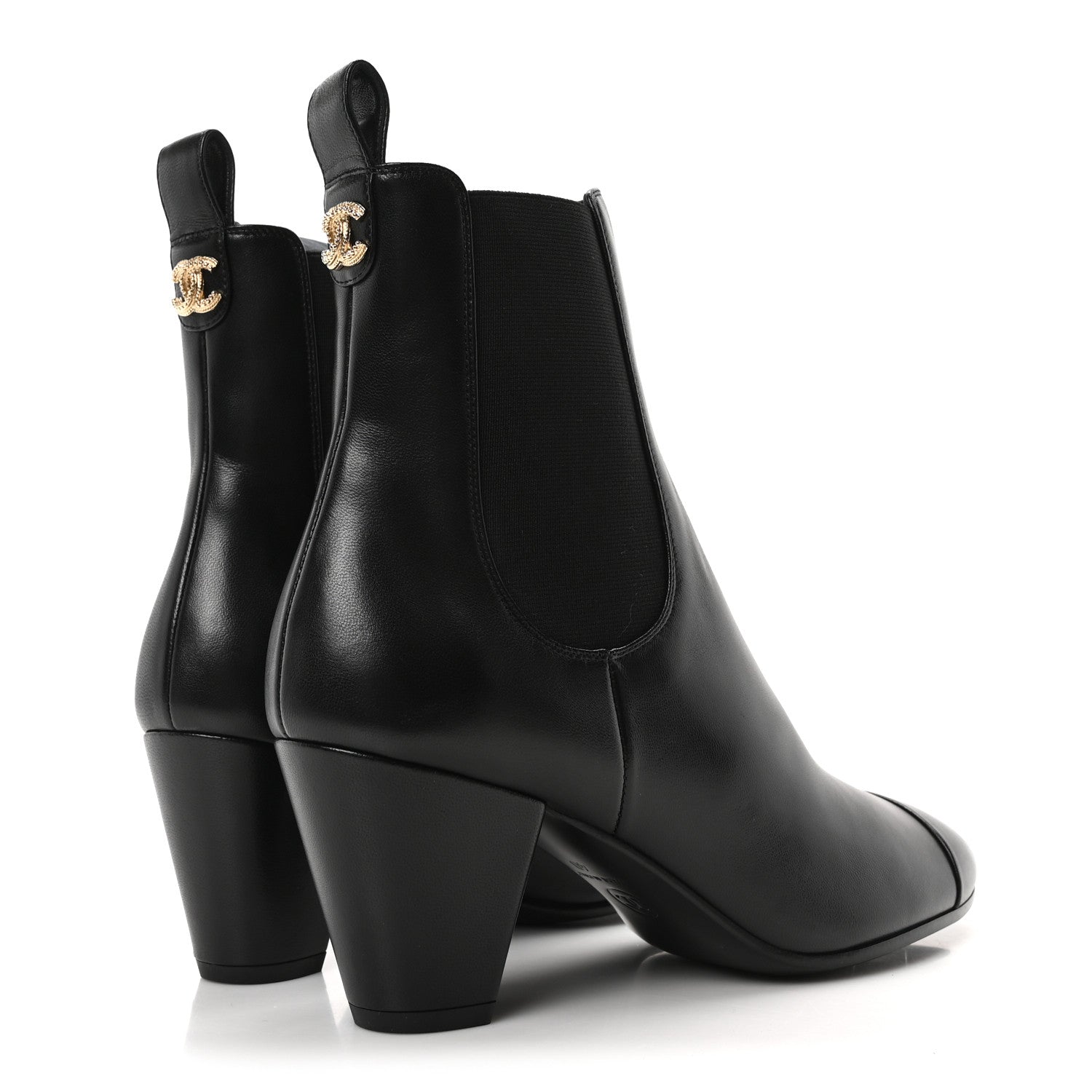 Lambskin Cap Toe CC Short Ankle Boots 40 Black