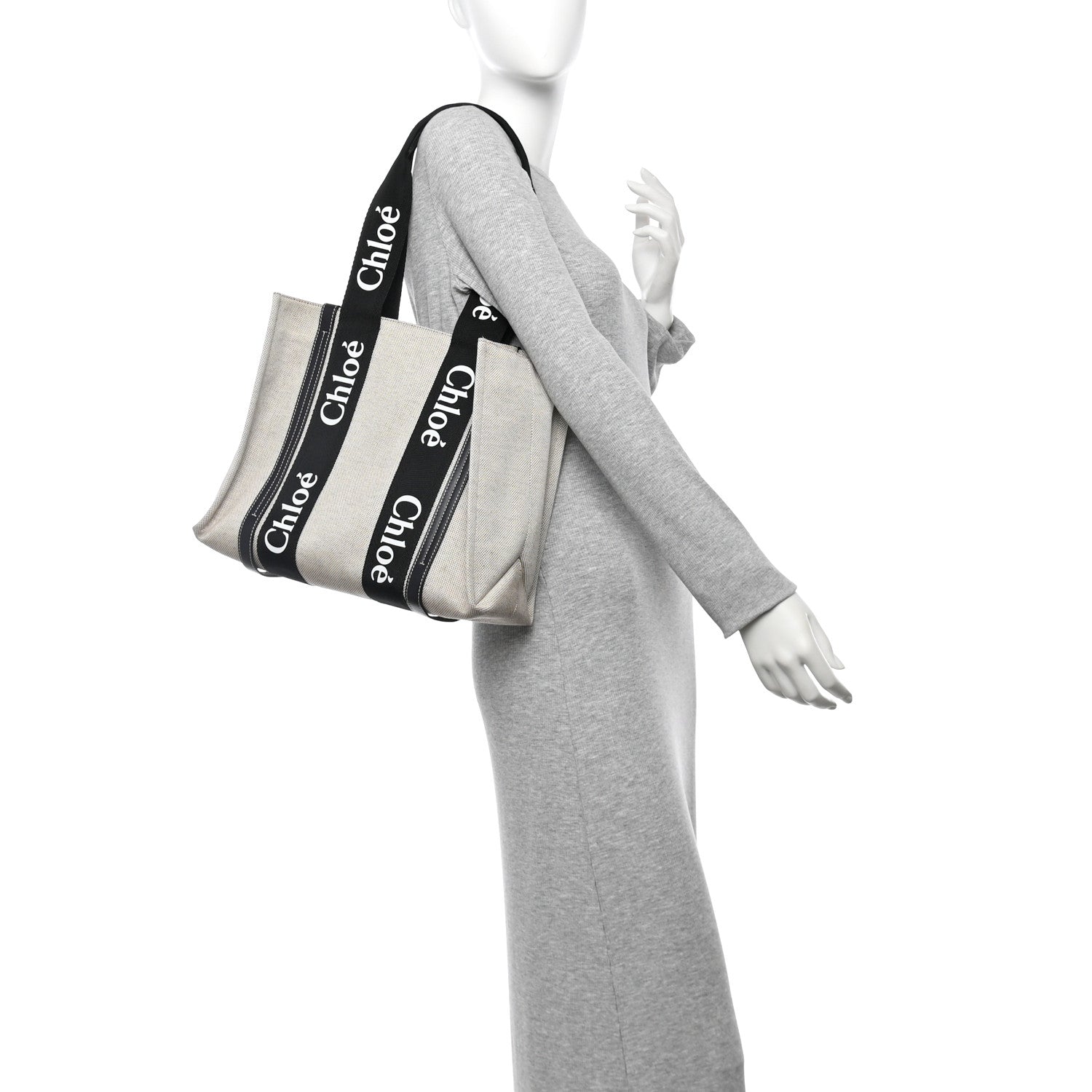 Cotton Calfskin Medium Woody Ribbon Tote Black Blue