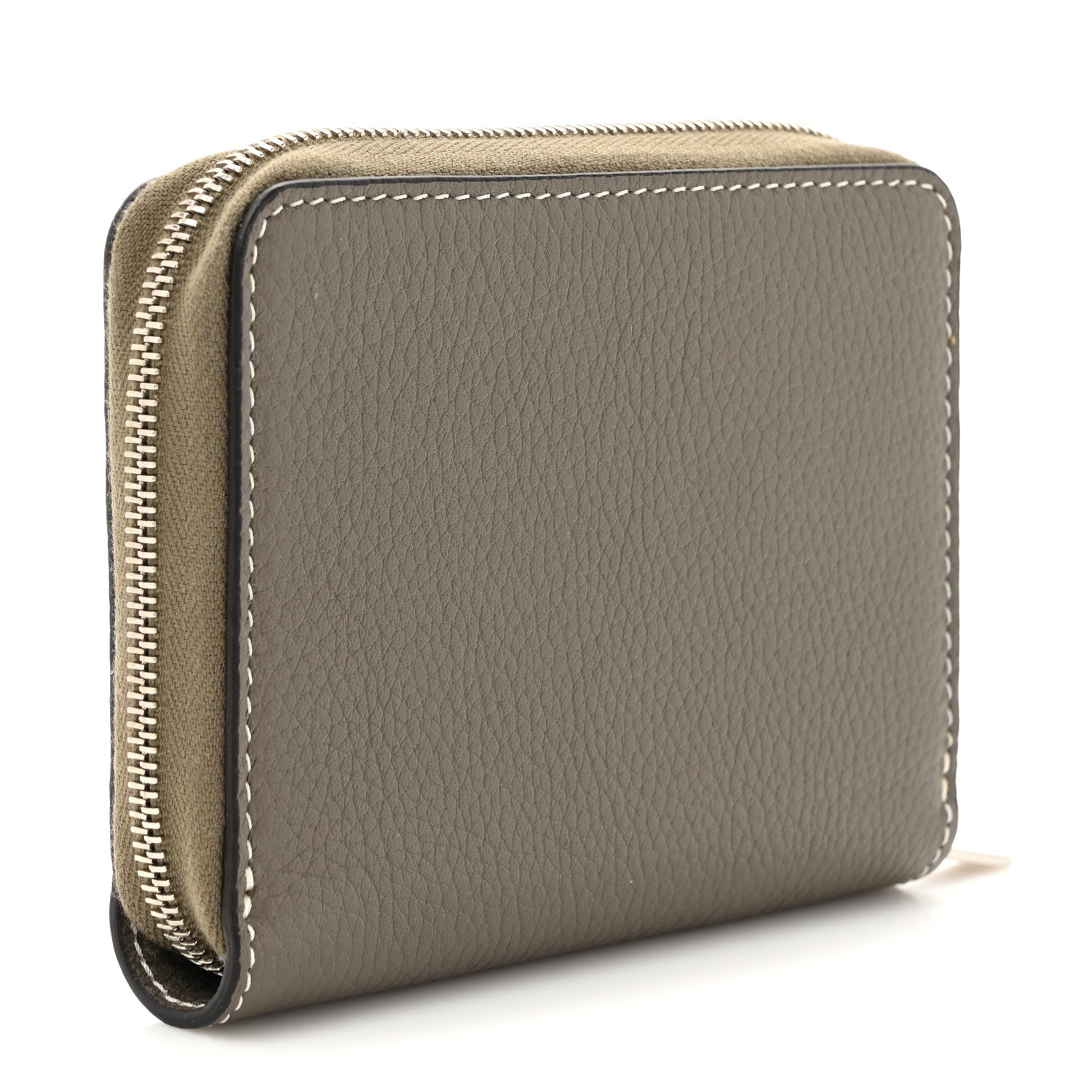 Grained Calfskin Compact Zipped Wallet Souris