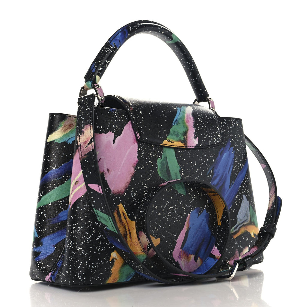 Calfskin Splash Print Capucines PM Black